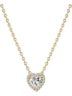 Women's Heart Yellow Gold 14 Gold Plated Pendant Necklace Diamond Adjustable